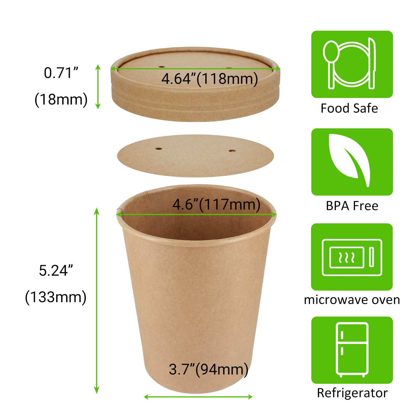 Belinlen 30 Sets 32 oz Paper Ice Cream Cups with Lids  Paper Food Containers With Vented Lids  To Go Hot Soup Bowls For Restaurants  Take Outs  or To-Go Lunch  Kraft